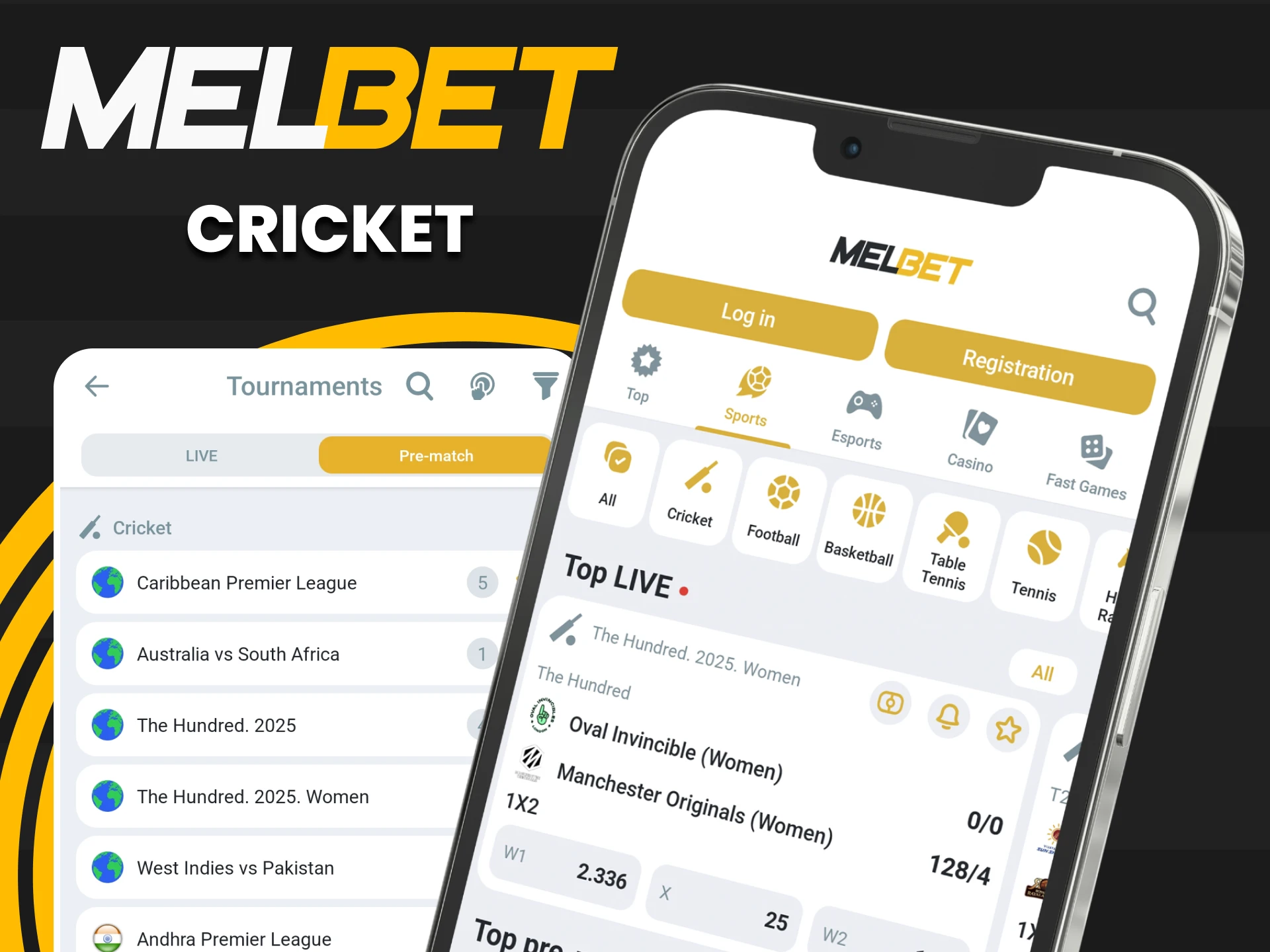 Place your bets on cricket in the Melbet app.