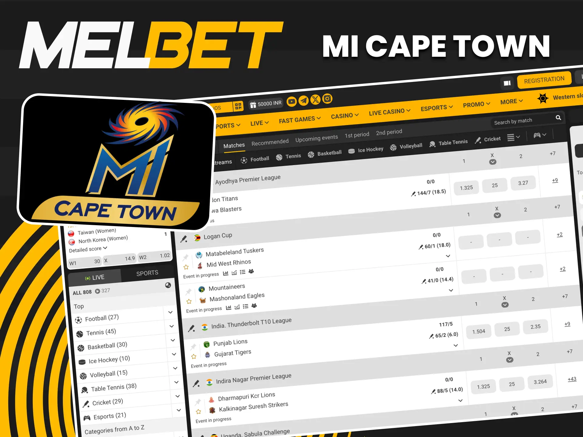Follow the MI Cape Town cricket team as a Melbet partner.