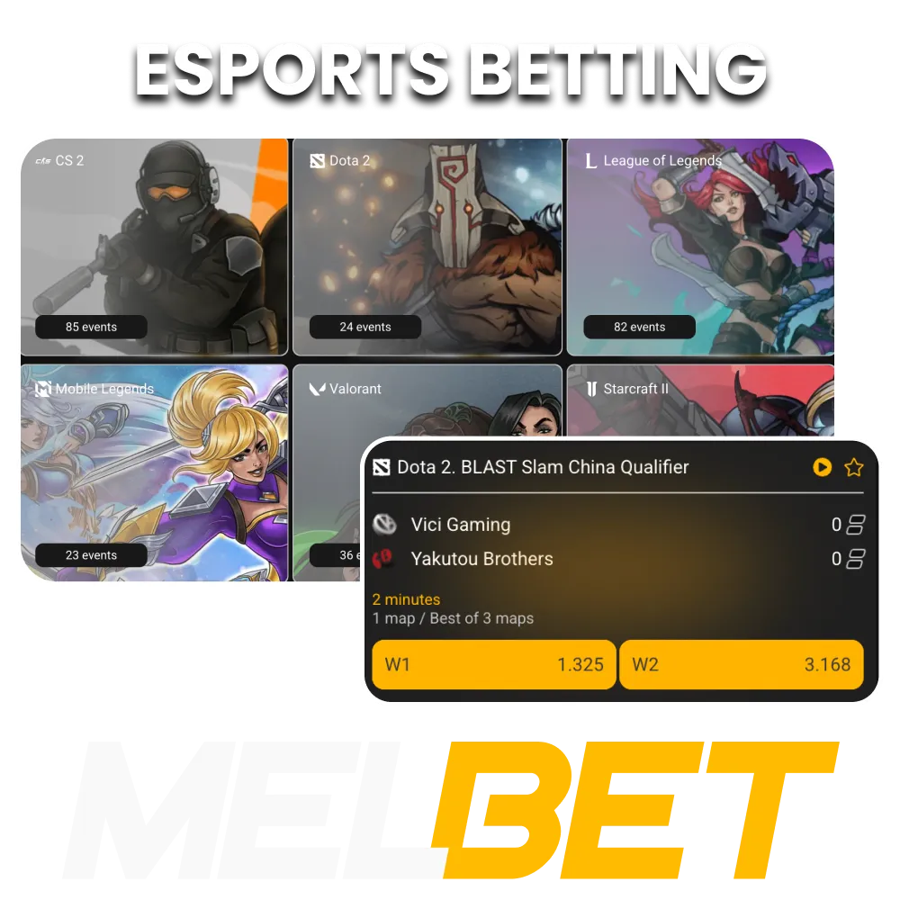 Start your professional Esports journey with Melbet and bet on major tournaments in India.