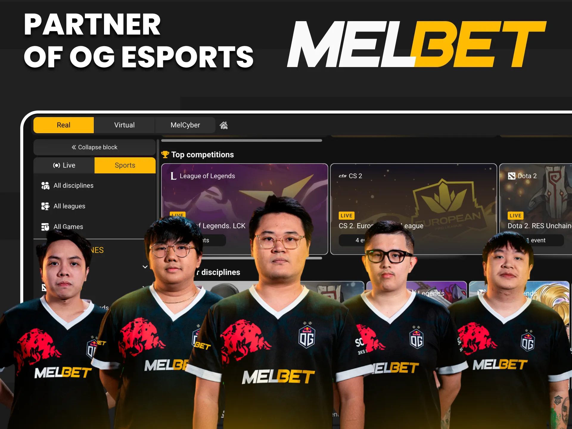 Support the world-class OG Esports team through their official partner Melbet.